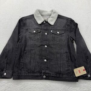 Levis SilverTab Boys Sherpa Lined Trucker Jacket Washed Black Denim Large 12-13Y